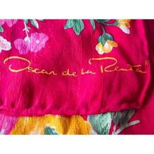 VTG 80s Oscar de la Renta 100% Silk Peonies Floral Scarf Red 51” long